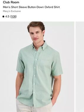 Club Room Short Sleeve Button-Down Shirt in Green -campsite color. Size Large